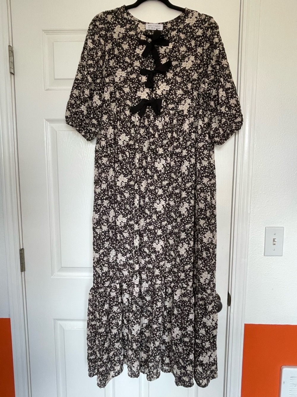 Black Floral Maxi Dress with Bow Detail